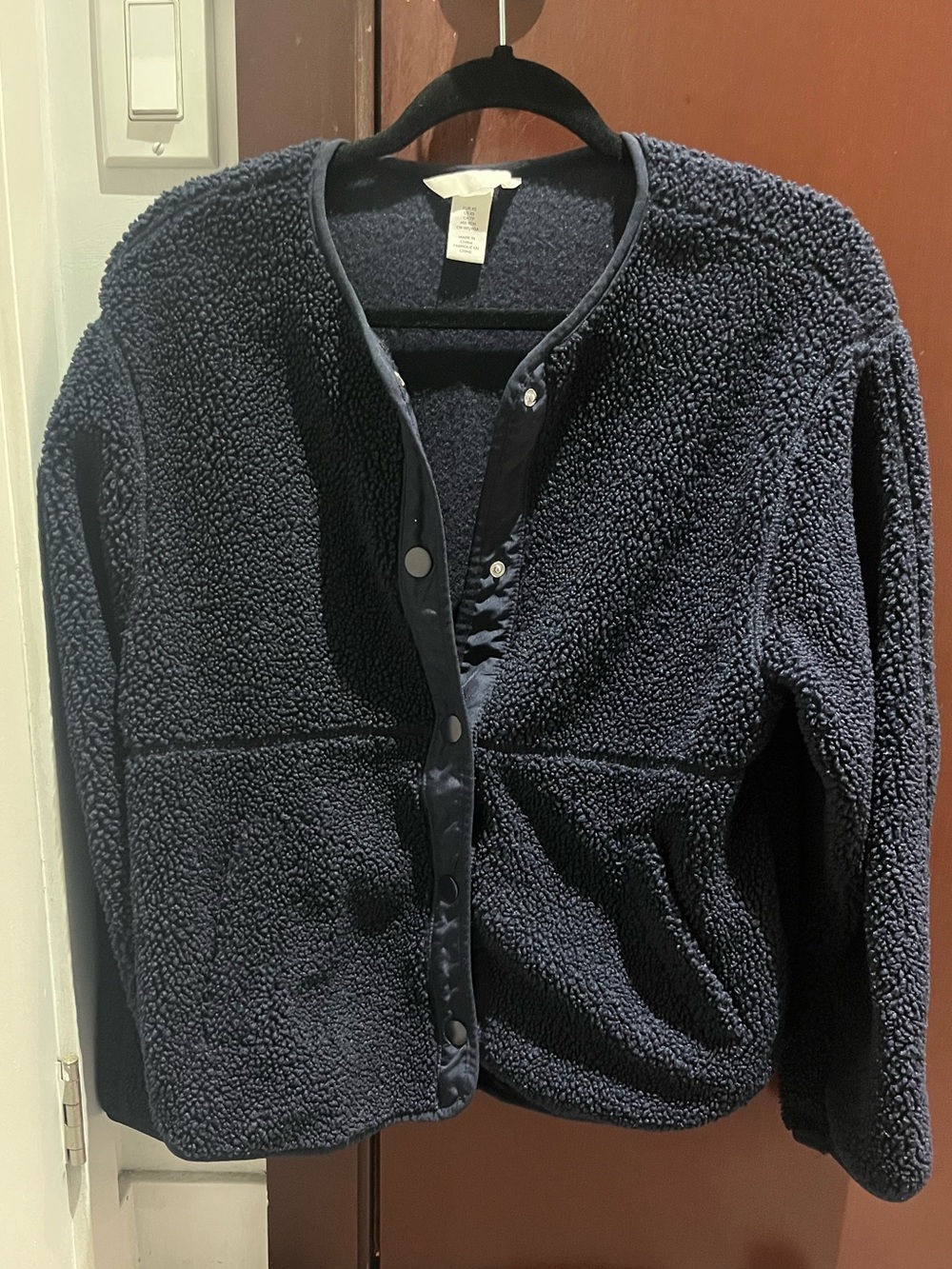 Women's Navy Sherpa Button-Front Jacket- Size XS- H&M